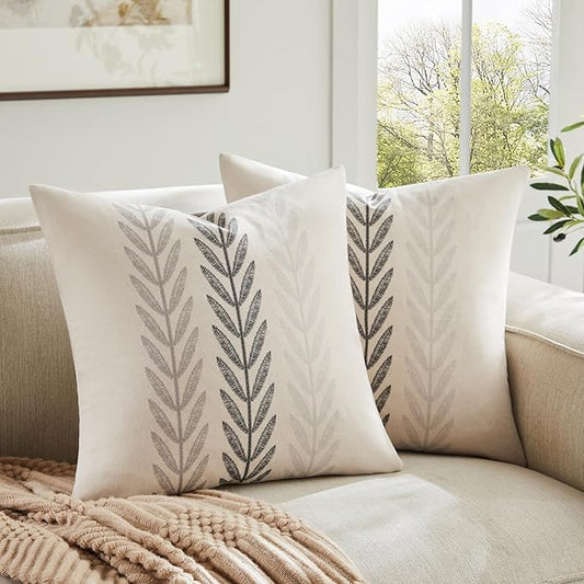 100% Cotton Farmhouse Leaves Throw Pillow Covers Set of 2, 16x16 Inch Mixed by Unknown