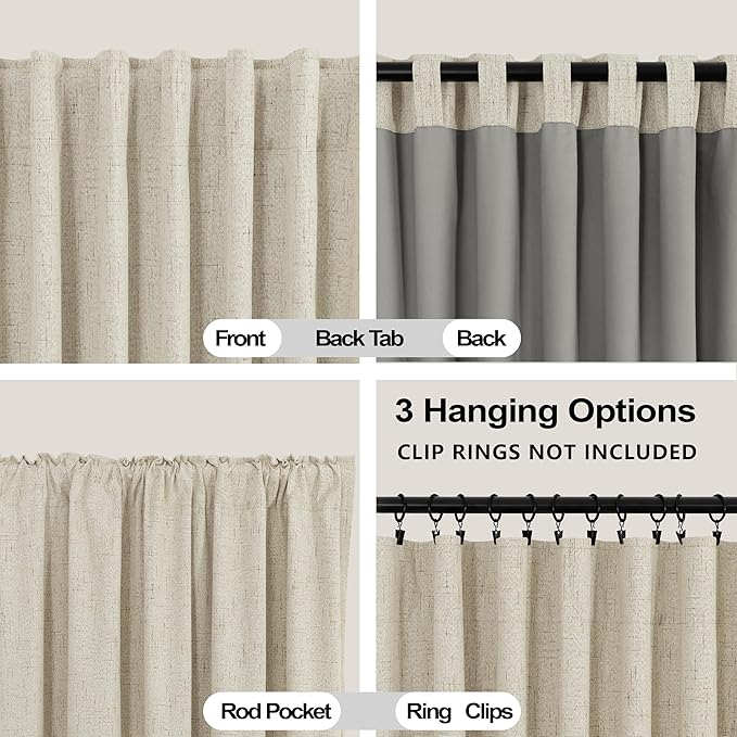 KOUFALL Beige Linen Blackout Curtains - Image 4