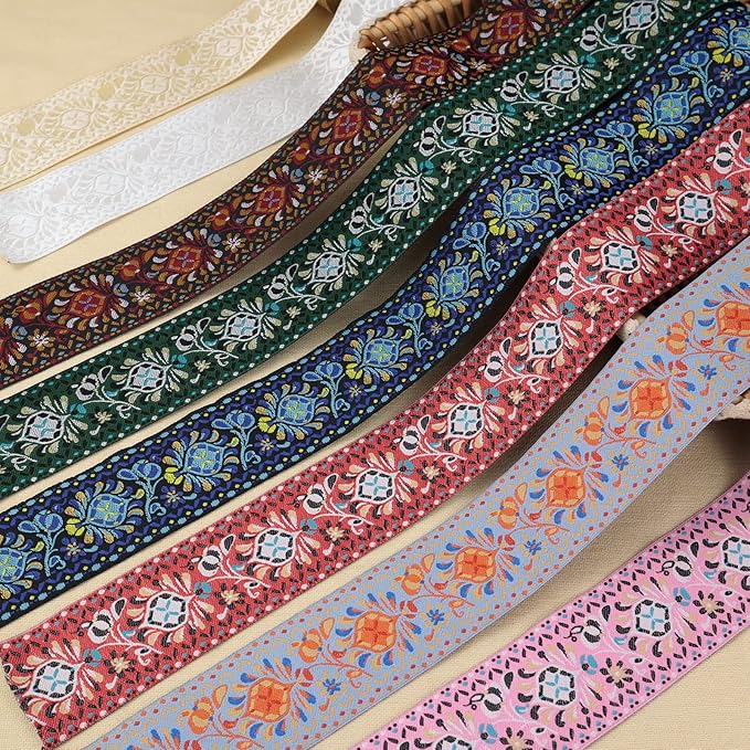 Boho Jacquard Ribbon Floral Ribbon Silver Embroidery Jacquard Trim - Image 5