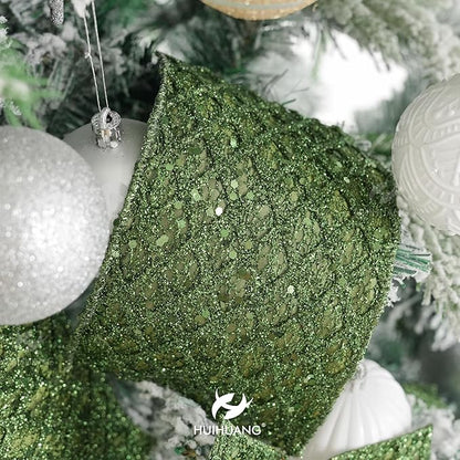 HUIHUANG Moss Green Wired Christmas Ribbon 4 inch Moss Glitter Wired Ribbon - Image 4