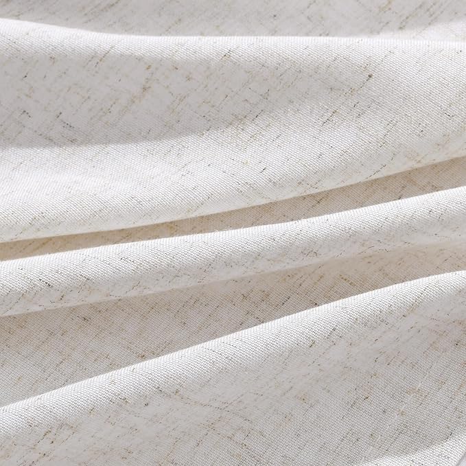 Beige White Pinch Pleated Linen Curtains 63 Inch Length 2 Panels - Image 2
