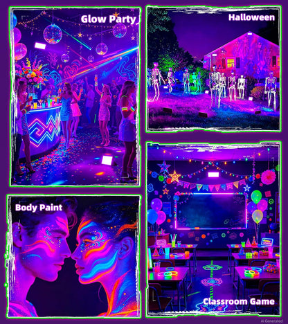 TigQiang 50w 4 Pack Black Light, Halloween Blacklight, Glow Party Supplies