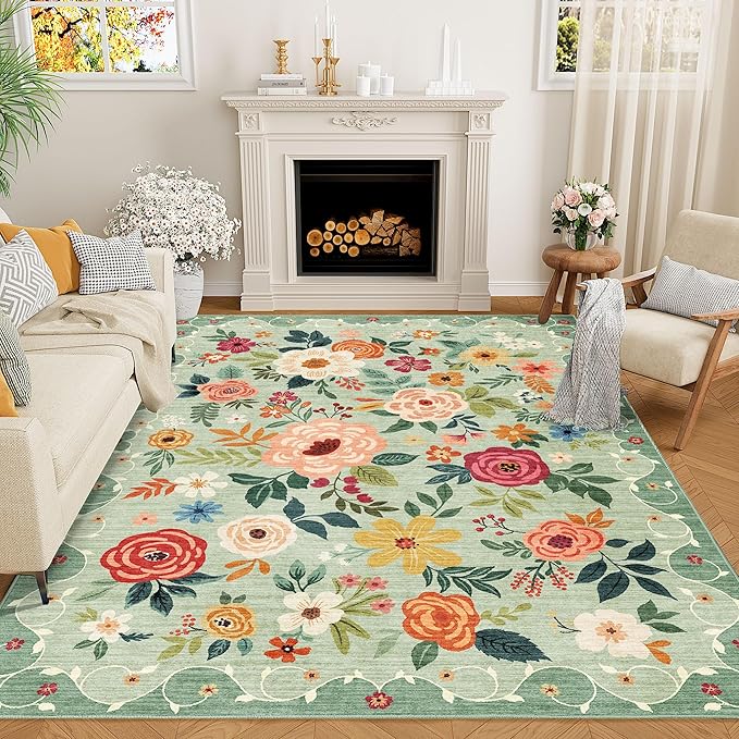 DUKINO 8x10 Area Rug, Floral Rugs by DUKINO