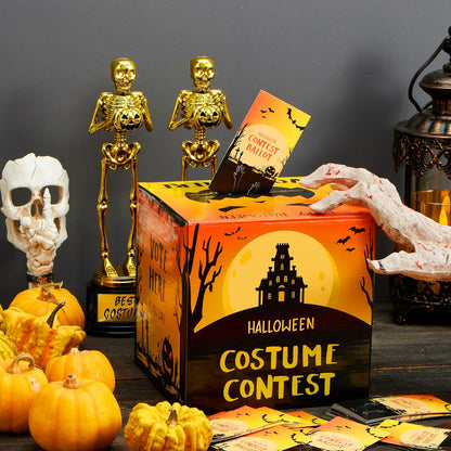 JOYIN Halloween Costume Contest Ballot Card Box, 4 PCS Trophy Awards Best Costume Skeleton, 50 PCS Voting Cards, Halloween Party Favor Supplies for Trick or Treating, Students Classroom Prize
