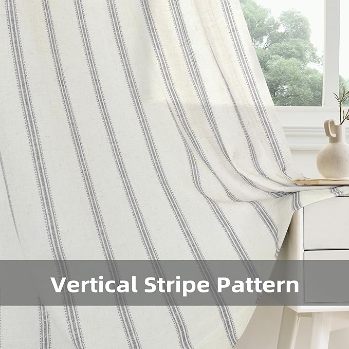 DriftAway Farmhouse Vertical Striped Linen Blend Textured Light Filtering Semi - Image 7