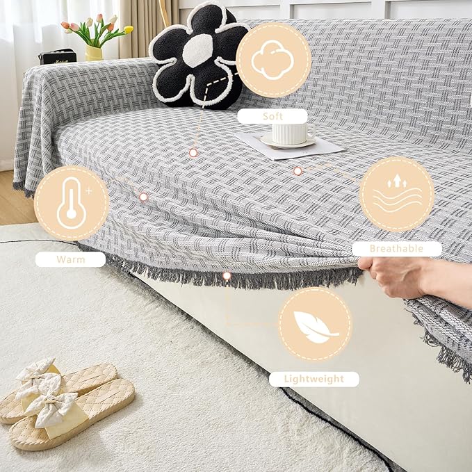 Grey Couch Cover Blanket Cute Geometrical Jacquard Washable Sofa Cover - Image 5