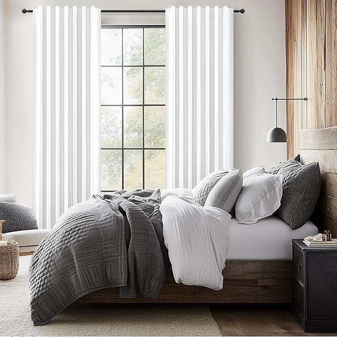 Bright White Blackout Patio Door Curtains 90 Inches Long 2 Panels Set, Cute - Image 7