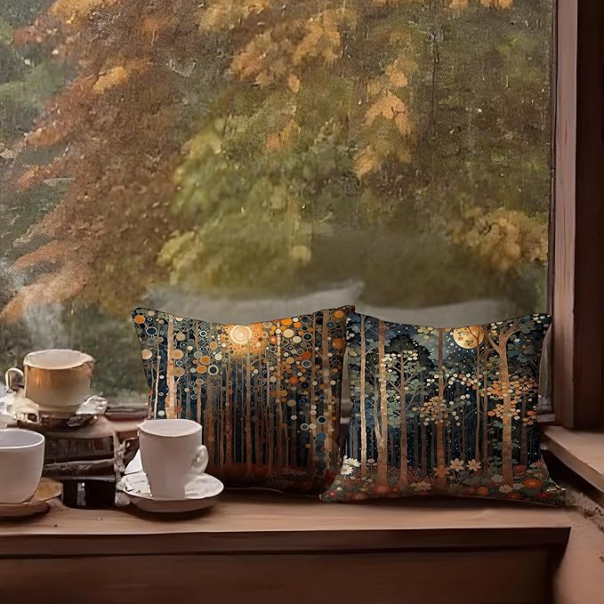 Rustic William Morris Inspired Autumn Forest Decor Throw Pillow Covers 18x18 - Image 5