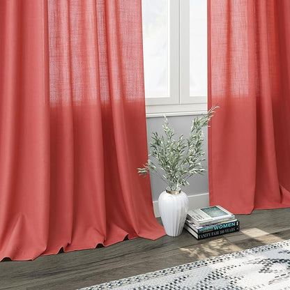 Nanspring Linen Curtains 84 Inch Length 2 Panels Set, Watermelon Red - Image 6