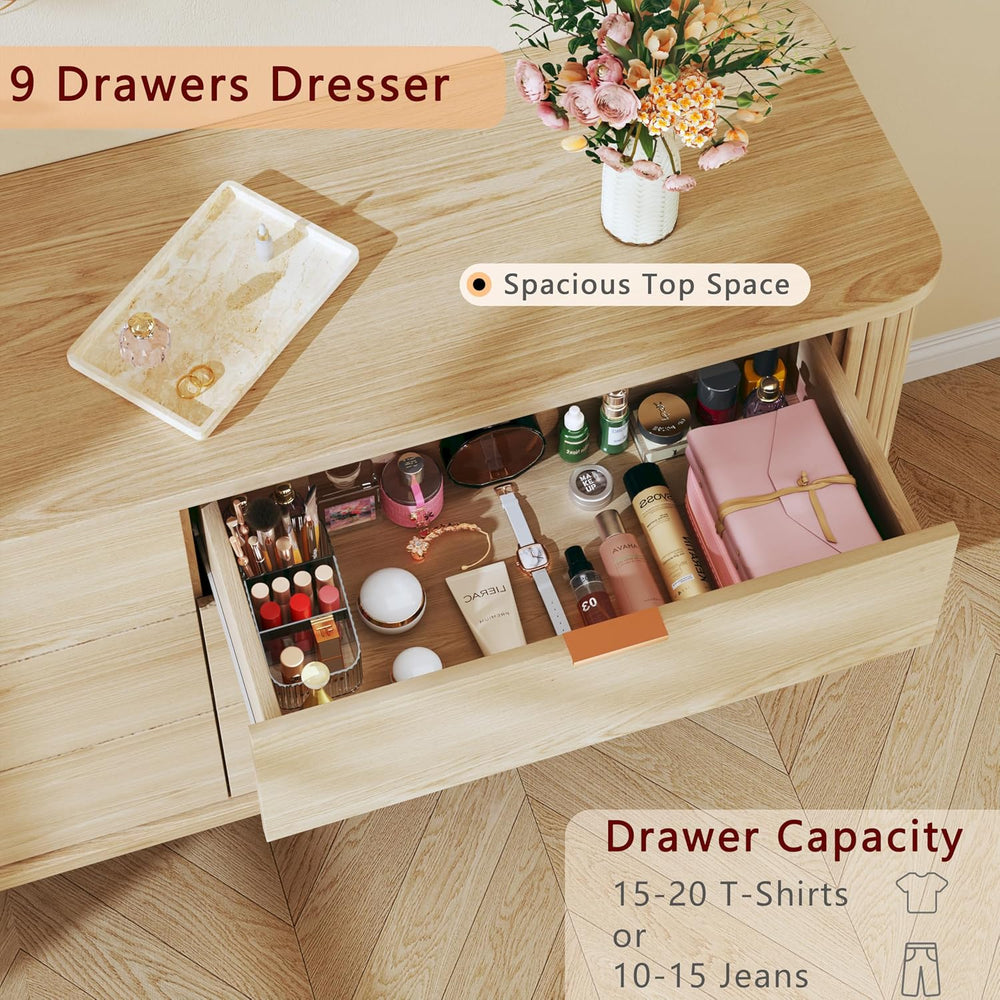 HUAHUU Fluted 9 Drawers Dresser, 60" Mid Century Modern & Chests of ...