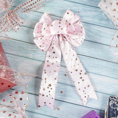 MEEDEE Pink Star Wired Ribbon 2.5 Inch Rose Gold Star Ribbon Wired 25 Yards - Image 4