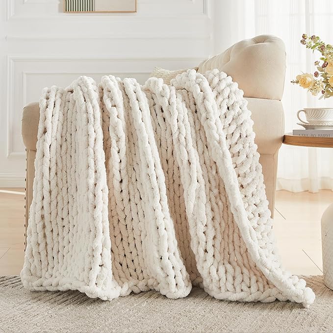 Carriediosa Chunky Knit Throw Blanket 50" X 60", 100% Hand Made Large Chenille - Image 6