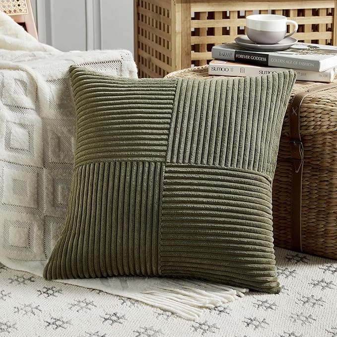 Fancy Homi 2 Packs Olive Green Samll Decorative Throw Pillow Covers 14x14 Inch - Image 2