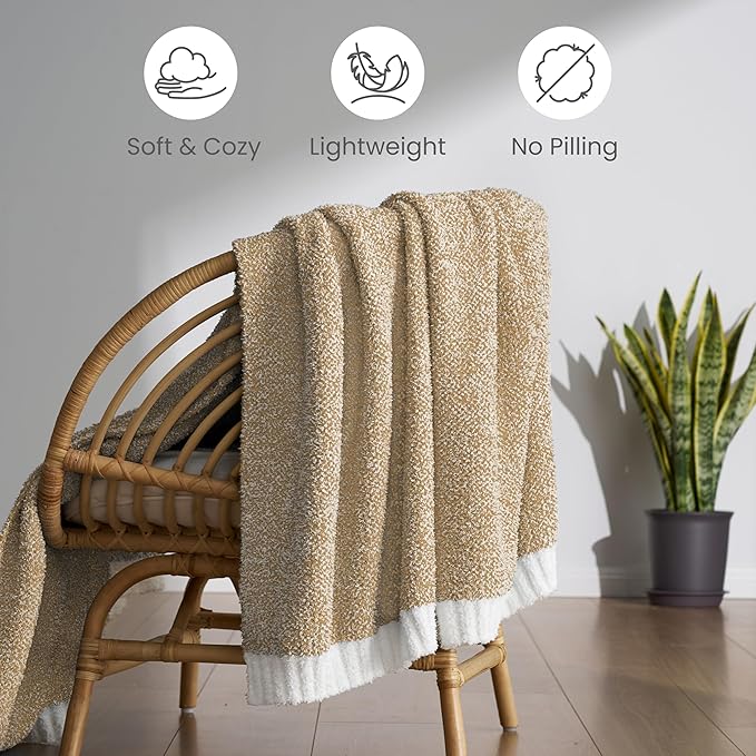 Joiedomi Throw Blanket for Couch Bed, Light Camel Knitted Blankets Gifts for - Image 7