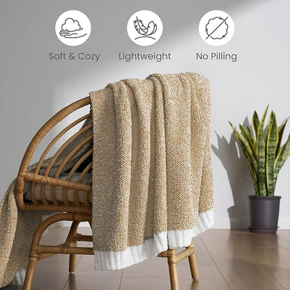 Joiedomi Throw Blanket for Couch Bed, Light Camel Knitted Blankets Gifts for - Image 7