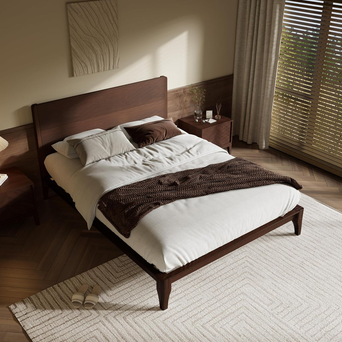 merax queen size bamboo platform bed frame with, close-up detail