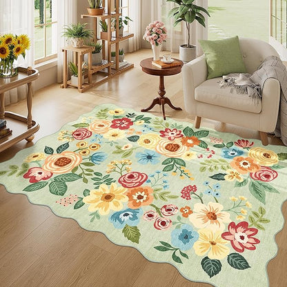 DUKINO 4x6 Area Rug, Floral Non-Slip Indoor Washable Rug by DUKINO
