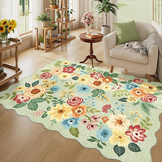 DUKINO 4x6 Area Rug, Floral Non-Slip Indoor Washable Rug by DUKINO