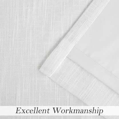 White Full Blackout Curtain Rayon Blend Heavy Linen Texture Window Treatment - Image 5