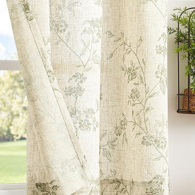 jinchan Floral Kitchen Curtains 45 Inch Linen Tier Curtains Christmas Decor - Image 3