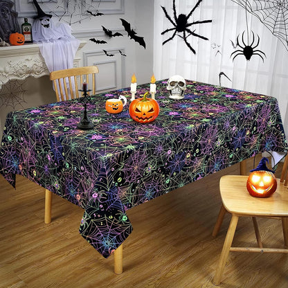 FRAMICS Halloween Tablecloth, Blacklight Table Cloth, Black Spider Web Table Cloth, UV Reactive Table Cover, Waterproof for Halloween Party Kitchen Dining Room Holiday Decor, Rectangle, 60x120 Inch