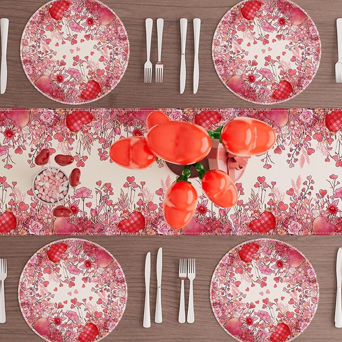 XCHI Wild Flowers Love Hearts Valentine’s Day Round Placemats Set of 4 Table - Image 2