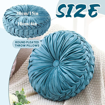 1 Pcs Round Throw Pillows Decorative Velvet Pleated Throw Pillows 15'' Diameter - Image 2