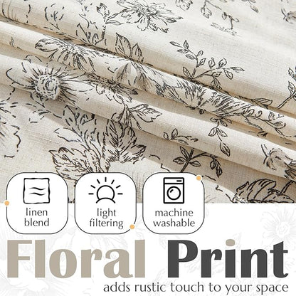 jinchan Linen Valance Curtain Farmhouse Black Floral Small Window Curtain - Image 6