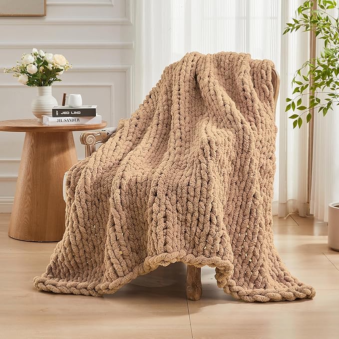 Carriediosa Chunky Knit Throw Blanket 50" X 60", 100% Hand Made Large Chenille - Image 8