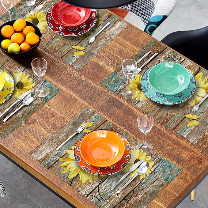 Giwawa Rustic Daisy Placemats Set of 4- Yellow Sunflowers Vintage Wood Board - Image 8