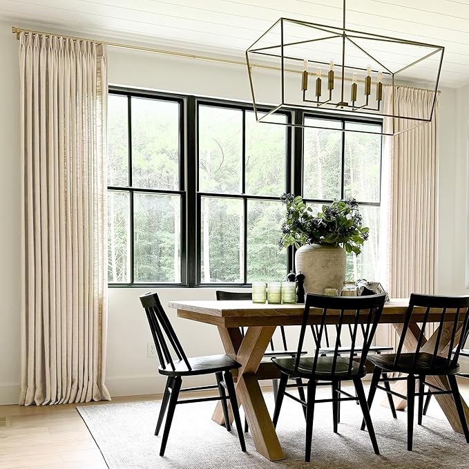 TWOPAGES Pinch Pleated Curtain 96 Inches Long Sand Beige Faux Linen Textured by TWOPAGES