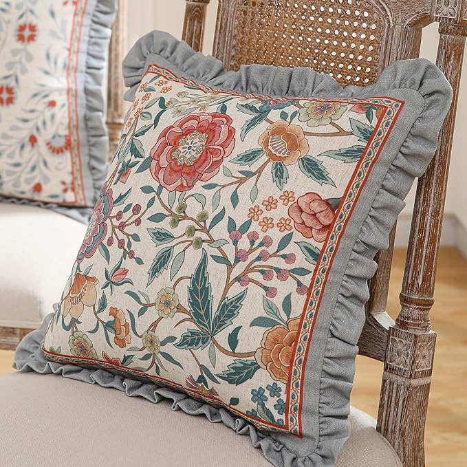 Floral Throw Pillow Covers Set of 2, Cottage Rustic - Image 3
