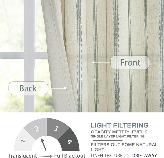 DriftAway Farmhouse Vertical Striped Linen Blend Textured Light Filtering Semi - Image 8