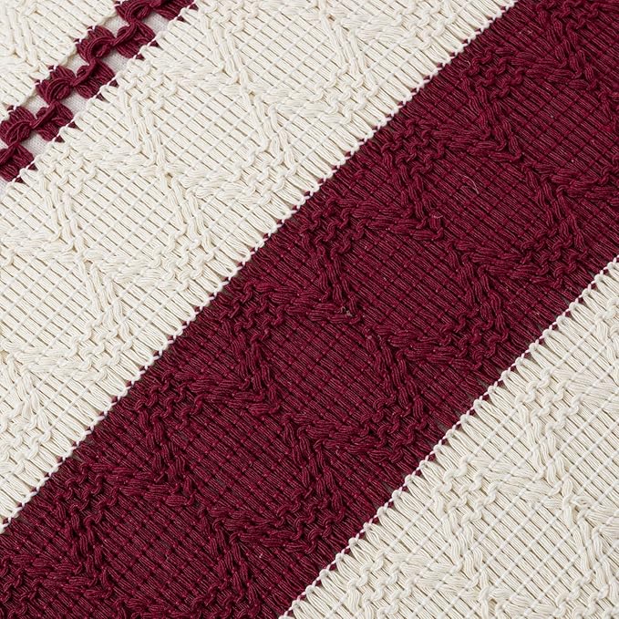 Fancy Homi Set of 2 Burgundy Boho Decorative Throw Pillow Covers 16x16 Inch - Image 4