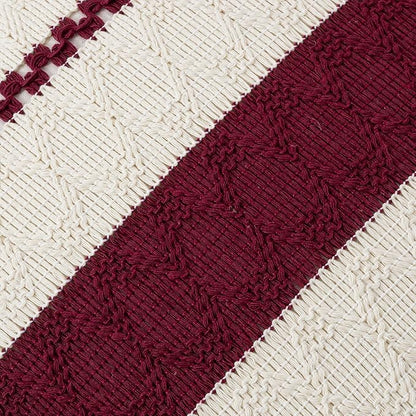 Fancy Homi Set of 2 Burgundy Boho Decorative Throw Pillow Covers 16x16 Inch - Image 4