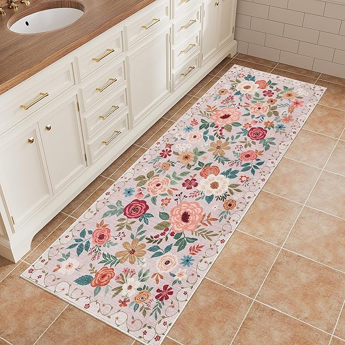 DUKINO 2x5 Runner Rug for Hallway, Washable Kitchen Floral Runner Rug - Image 5