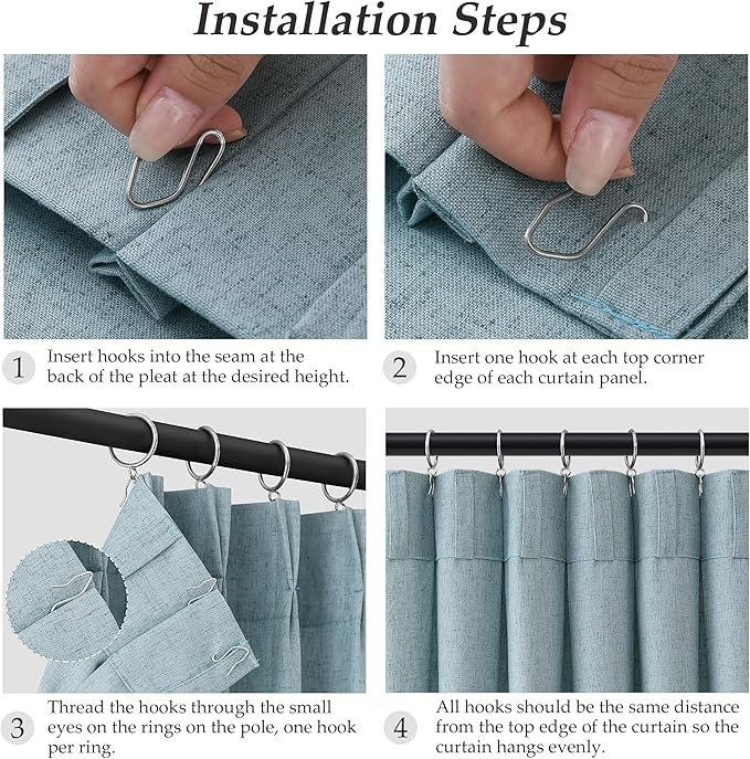 Light Blue Pinch Pleated Linen Curtains 112 Inches 2 Panels - Image 9
