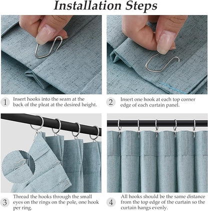 Light Blue Pinch Pleated Linen Curtains 112 Inches 2 Panels - Image 9