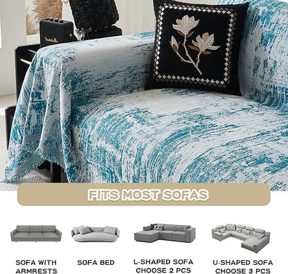 MEETSKY Blue Couch Cover Sectional Sofa Covers Washable Chenille Geometric - Image 7