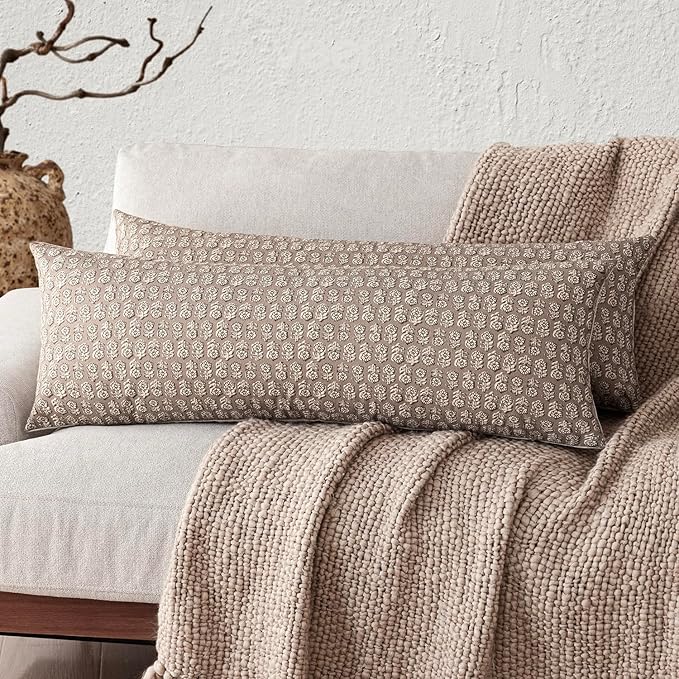 Foindtower Set of 2 Decorative Floral Body Lumbar Throw Pillow Covers Neutral by Foindtower