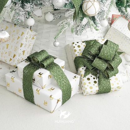 HUIHUANG Moss Green Wired Ribbon - Image 3