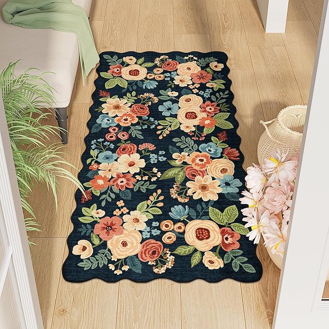 DUKINO 2x4 Washable Runner Rugs, Non Slip Floral Print Entryway Rug by DUKINO