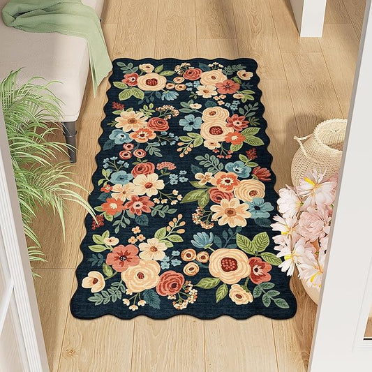 DUKINO 2x4 Washable Runner Rugs, Non Slip Floral Print Entryway Rug by DUKINO