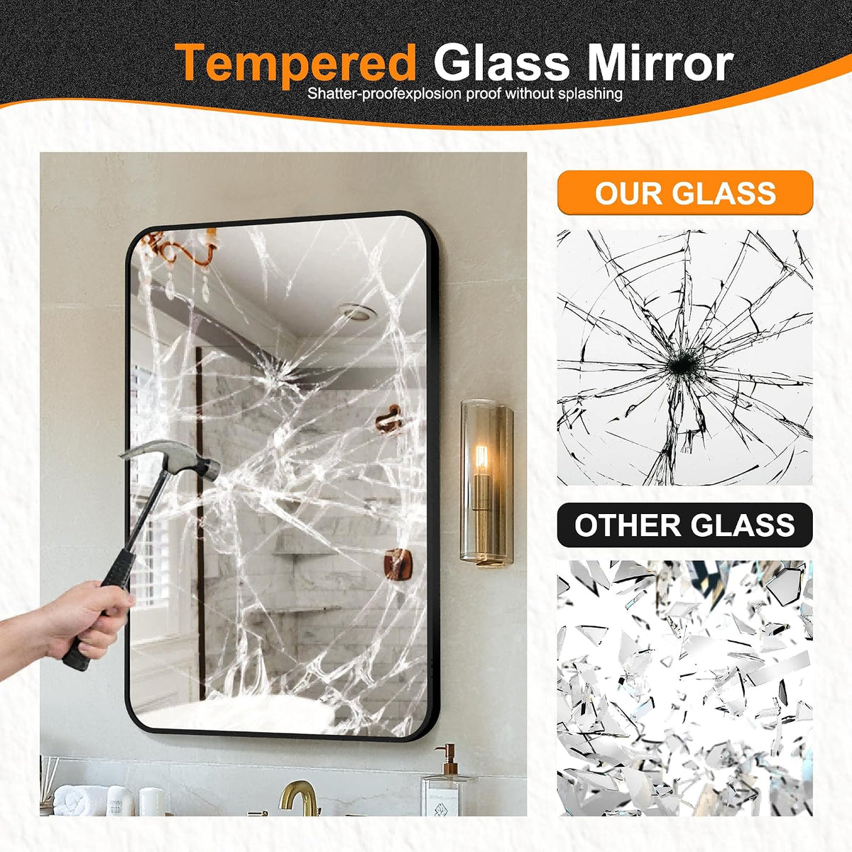 delma bathroom vanity mirror, black framed mirror for showing dimensions