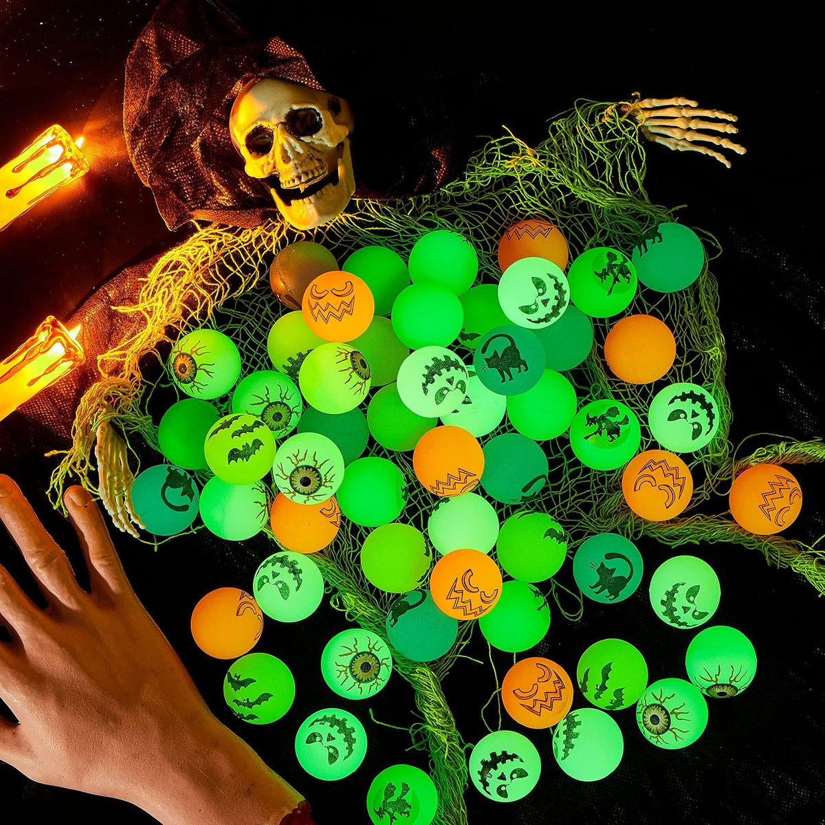 JOYIN 72 PCS Halloween Bouncy Balls, Glow in The Dark Bouncing Balls Eyeballs for Halloween Party favors Decorations, Halloween goodie bag fillers, Trick or Treating School Classroom Game Prizes