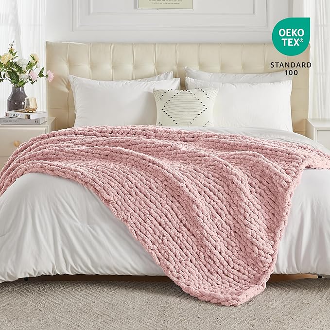 Carriediosa Chunky Knit Throw Blanket 50" X 60", 100% Hand Made Large Chenille - Image 4