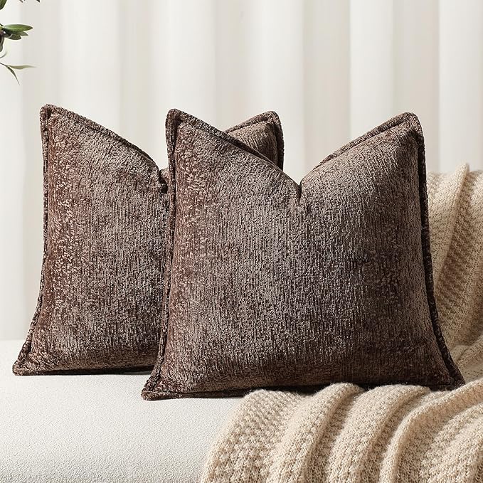 Pack of 2 Chocolate Brown Decorative Throw Pillow Covers 18x18 Cozy Soft by DEZENE