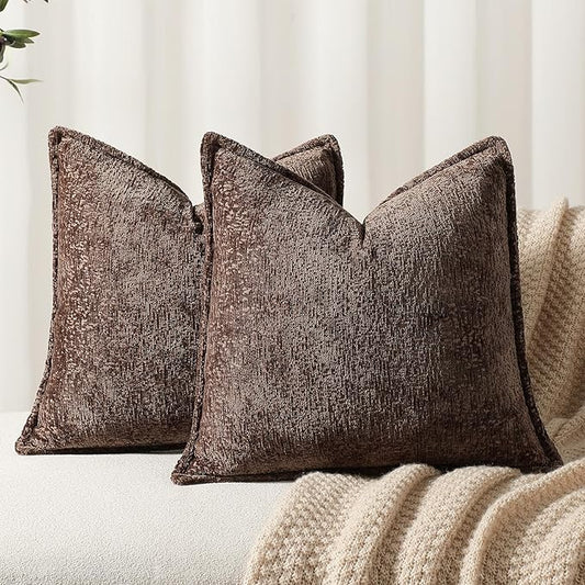 Pack of 2 Chocolate Brown Decorative Throw Pillow Covers 22x22 Cozy Soft by DEZENE