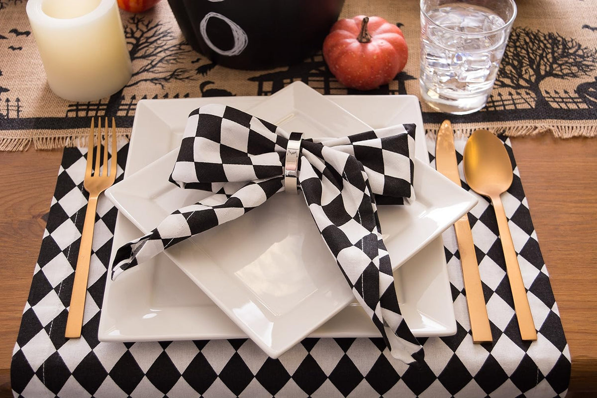 DII Halloween Tabletop, Harlequin Collection, Table Runner, 14x72, Black and Cream (Pack of 12)