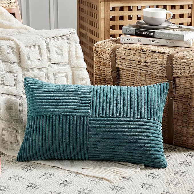 Fancy Homi 2 Packs Teal Lumbar Decorative Throw Pillow Covers 12x20 Inch - Image 2